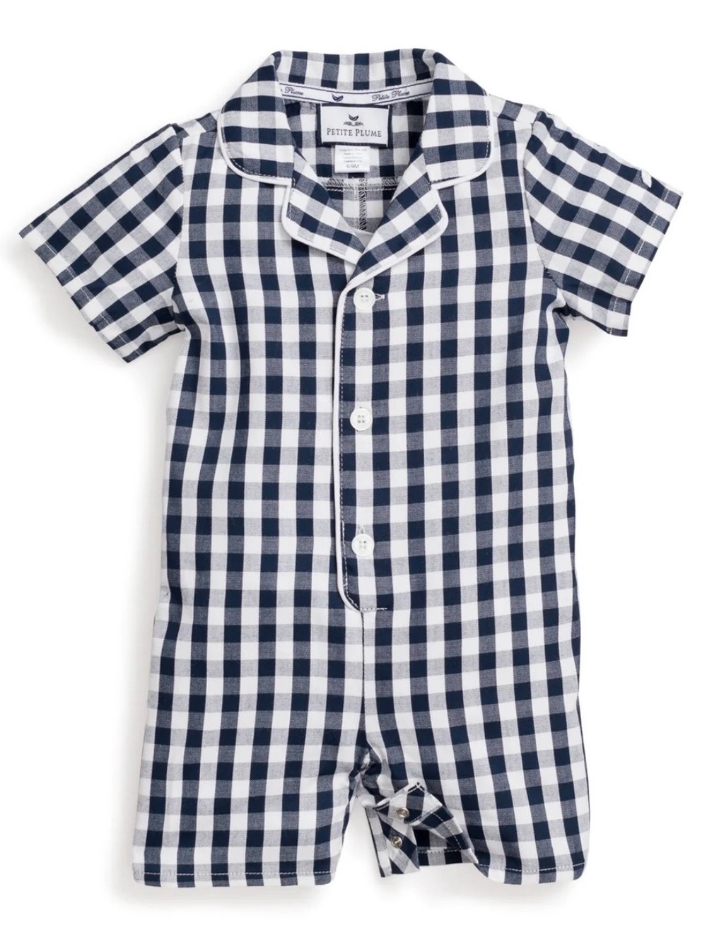 Petite Plume Baby Boy Twill Summer Romper, 
Navy Gingham - Size 6/12M